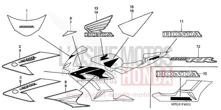 STRIPE/MARK (2) for CBR1000RR Fireblade WINNING RED (R258BB) from 2004